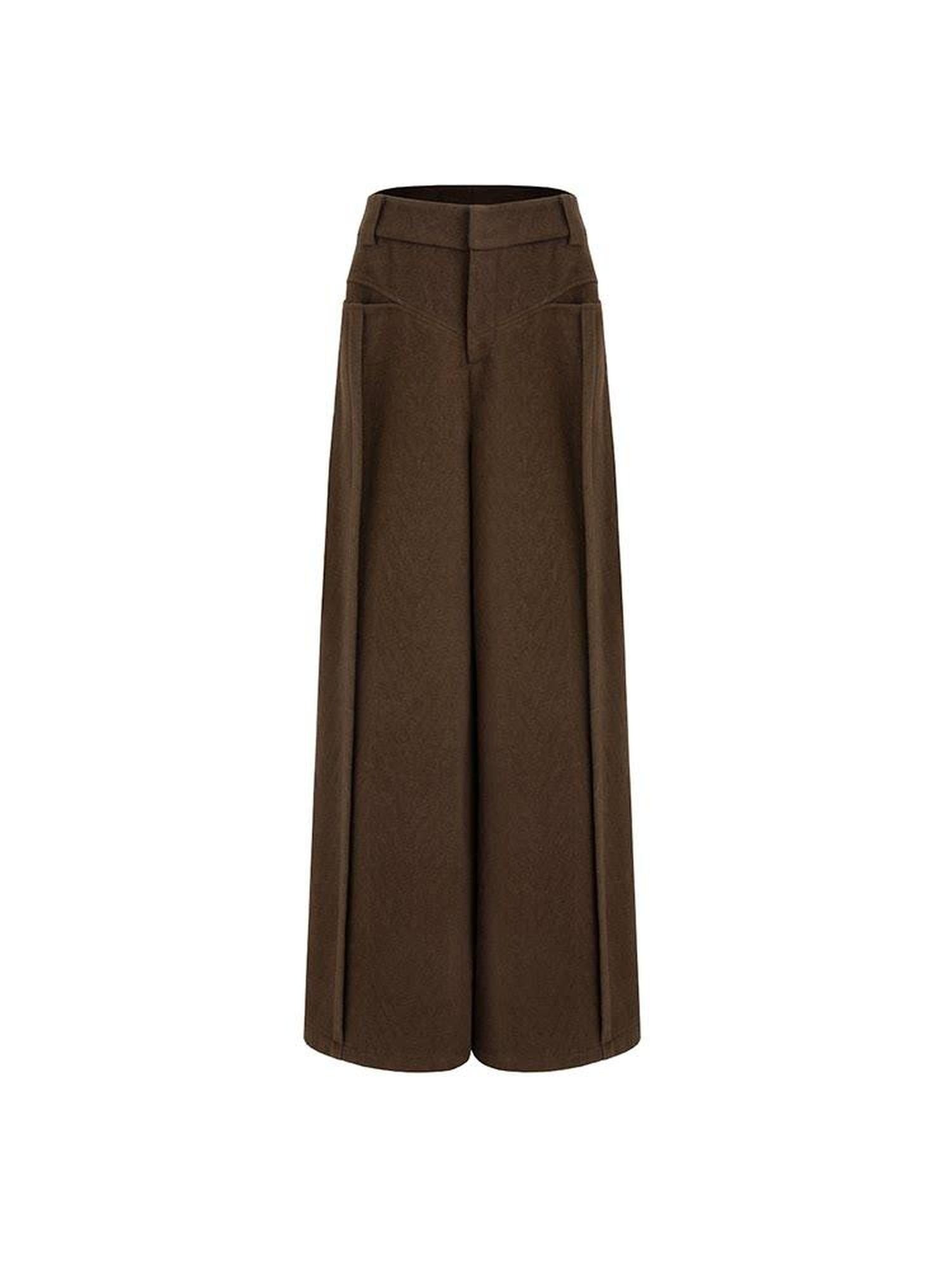 unspoken High Waist Pocketed Minimalist Office Brown Polyester Blend Wide Leg Pants