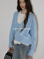 Lofi choose Soft Lightweight V-neck Loose Fit Commuter Office Knit Pullover Sweaters