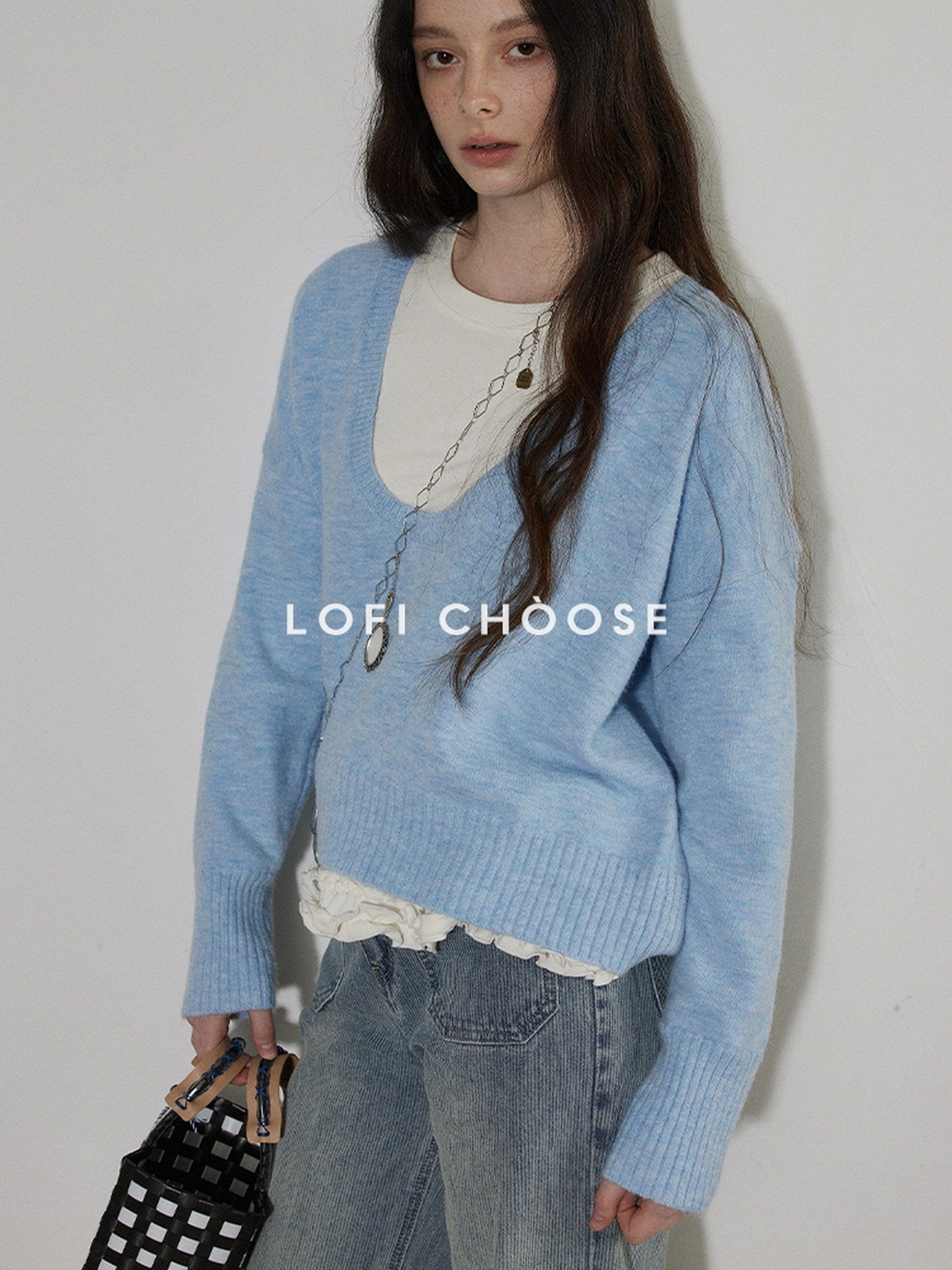 Lofi choose Soft Lightweight V-neck Loose Fit Commuter Office Knit Pullover Sweaters