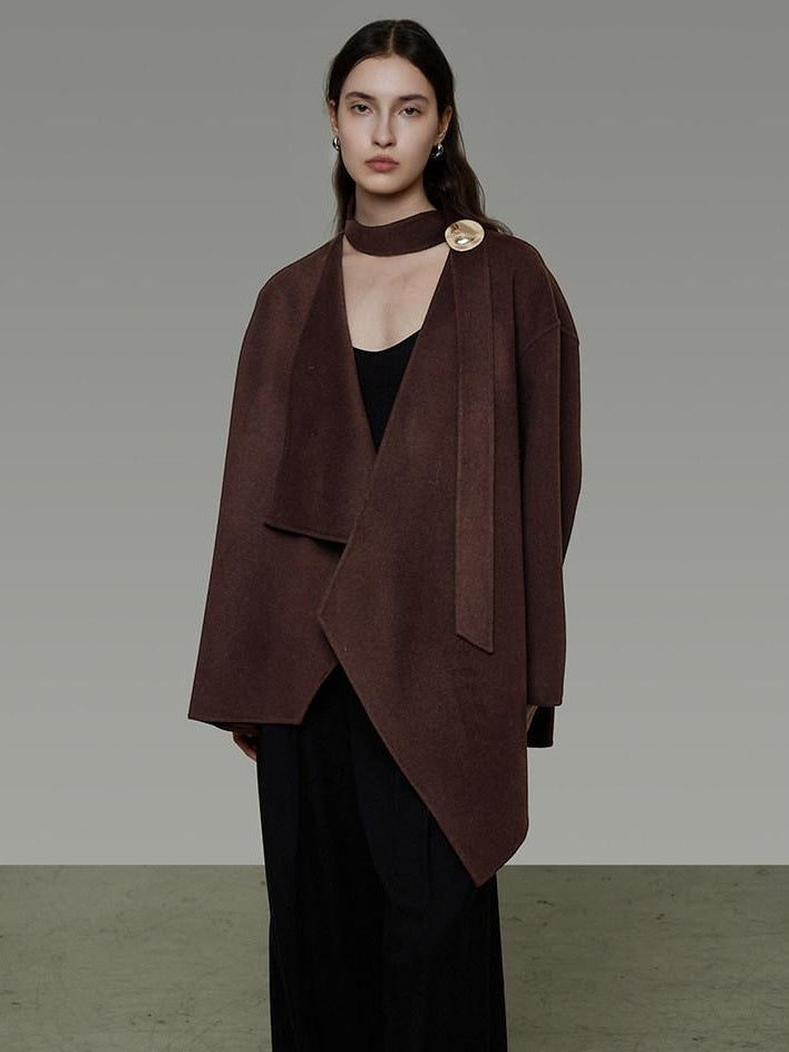 unspoken Pure Sheep Wool Lapel Collar Loose Fit 3D Cut Office Coffee Wool Coats