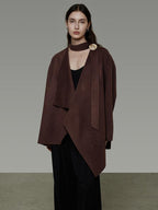 unspoken Pure Sheep Wool Lapel Collar Loose Fit 3D Cut Office Coffee Wool Coats