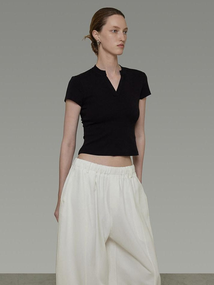 unspoken Moisture Wicking Slim V-neck Cropped Womens Viscose Blend Short Sleeve T-Shirts