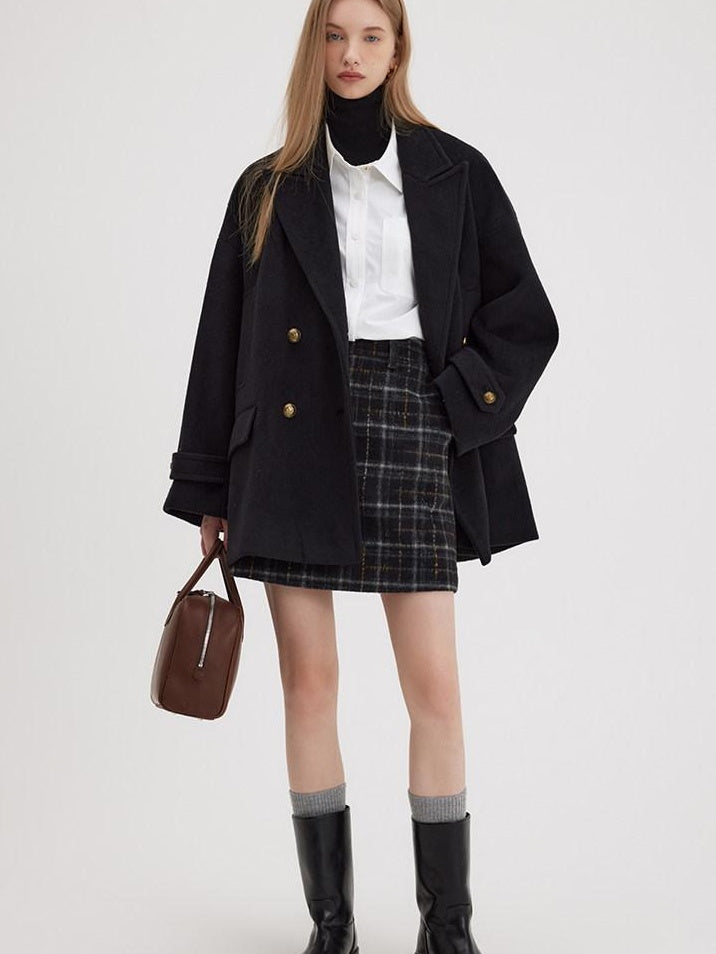 fano Minimalist Commuter Straight Fit Double Breasted Lapel Pocket Women Short Coat