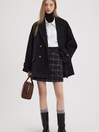 fano Minimalist Commuter Straight Fit Double Breasted Lapel Pocket Women Short Coat
