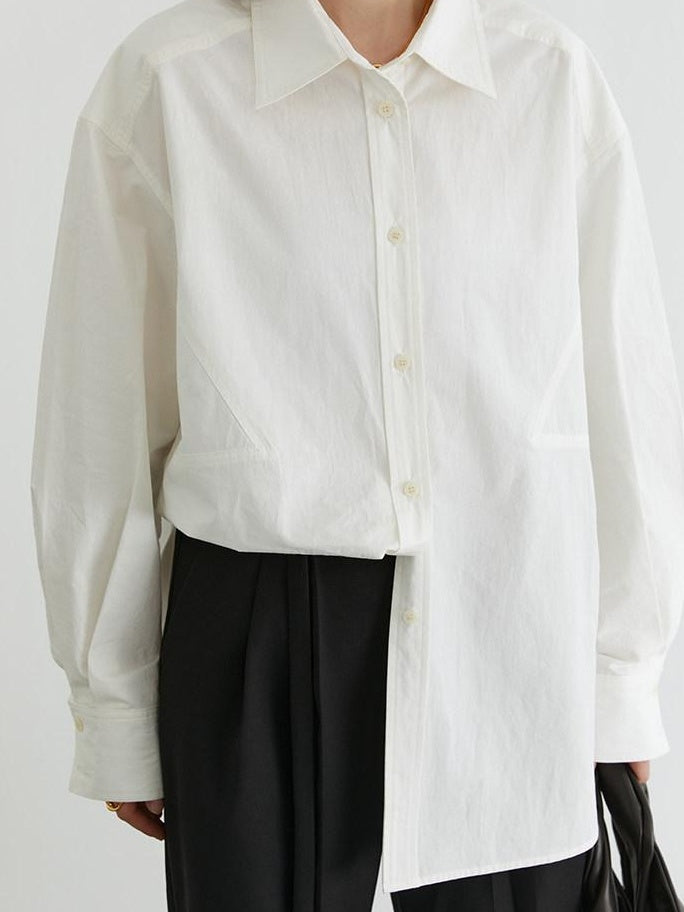 fano Breathable 100 Percent Cotton Button Stand Collar Straight Minimal Women Shirts