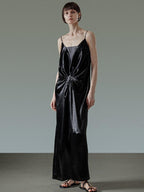 unspoken Satin Minimal V-neck Camisole Natural Waist City Commuter Women Maxi Dresses