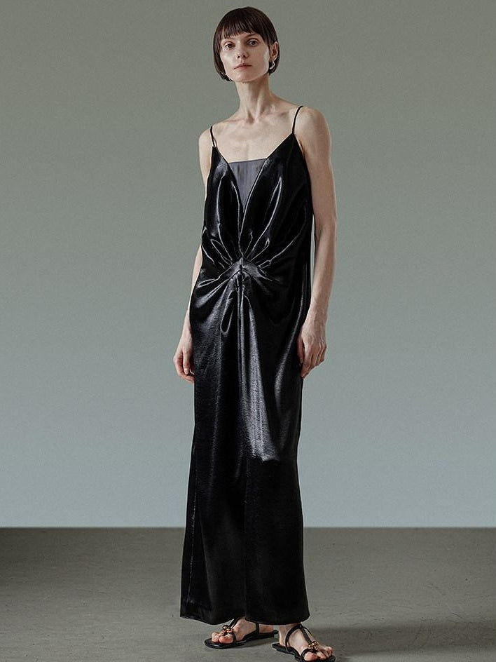 unspoken Satin Minimal V-neck Camisole Natural Waist City Commuter Women Maxi Dresses