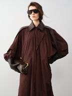 audreyyang Long Polyamide Patchwork Trench Decorative Tabs Women Black Trench Coats