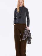 fano Warm Brushed Cotton Relaxed Straight Pocketed Natural Waist Brown Wide Leg Pants