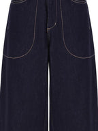 fano Vintage Washed Cotton Loose Natural Waist Casual Women Dark Wide Leg Pants