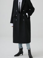 fano Thick Doublebreasted Blazer Collar Commuter Midlength Women Black Long Coats