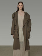 unspoken Viscose Blend Loose Fit Single Breasted Minimalist For Women Brown Long Coats