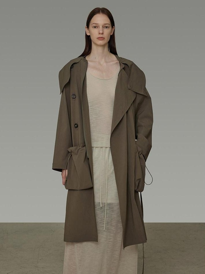 unspoken Viscose Blend Loose Fit Single Breasted Minimalist For Women Brown Long Coats