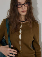Lofi choose Cozy Button Front Relaxed Office Women Knit Long Sleeve Round Neck Cardigans