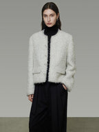 unspoken Lambswool Minimal Commuter Loose Single Button Round Neck Women Cropped Jackets