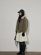 Lofi choose Warm Thick Loose Fit Commuter Zipper Long Sleeve Green Haze Gray Bomber Jackets