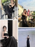 unspoken Flattering Slim Fit Spaghetti Strap Office Viscose Blend Women Maxi Dresses
