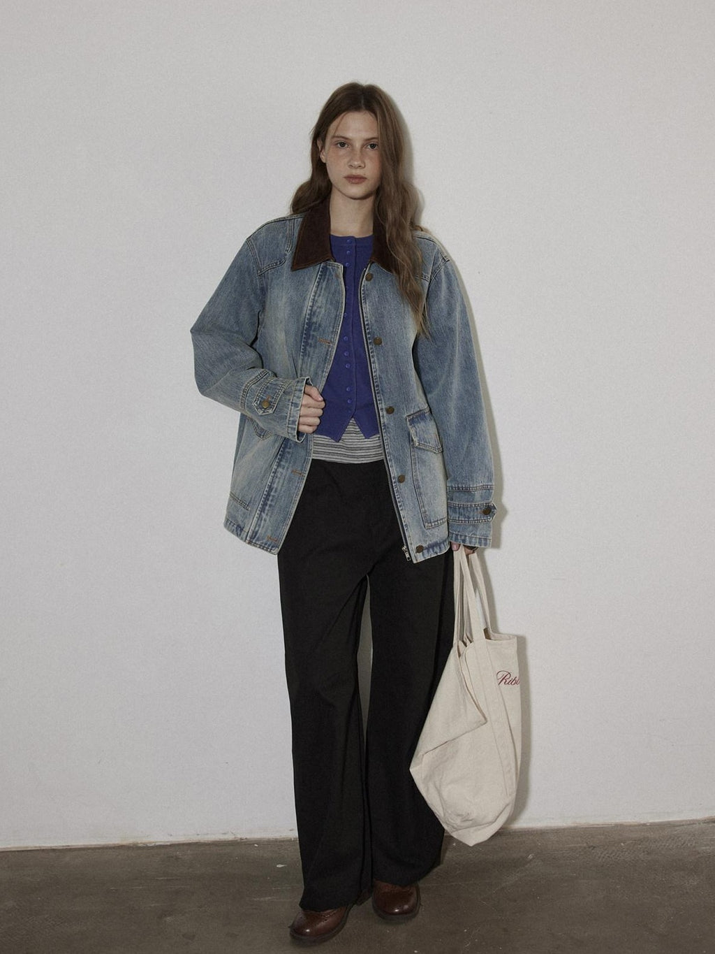 Lofi choose Cotton Colorblock Loose Fit Women Button Midlength Blue Denim Jackets