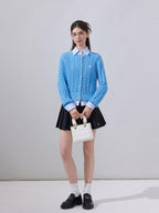 ikyou Soft Cotton Blend Preppy Regular Button Front Blue Casual Women Logo Cardigans