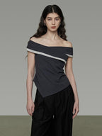 unspoken Slim Minimalist Colorblock Office Bardot Sleeveless Off Shoulder Crop Tops