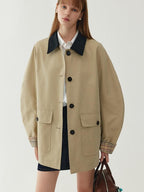 fano Khaki Black Contrast Short Cotton Blend Single Breasted Women Trench Coats