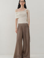 someonesometimes Slim Fit Knit Off Shoulder Casual Solid Apricot Gray Acrylic Stretch Women Top