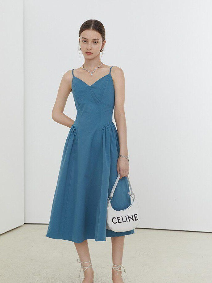 fano 100 Percent Cotton Minimalist Commuter Loose Waist V-neck Camisole Maxi Dresses
