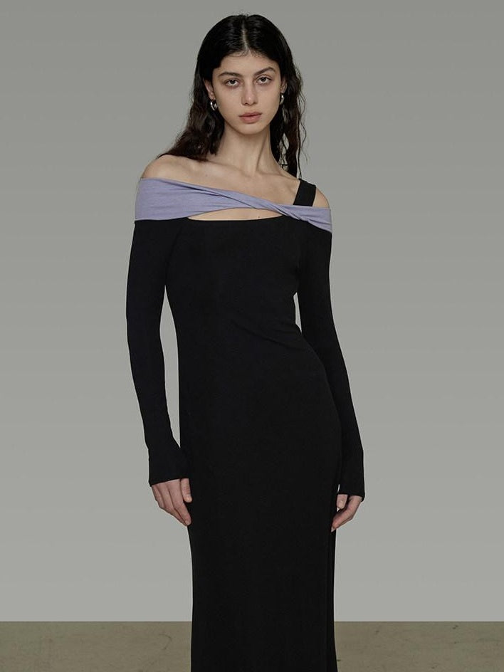unspoken Tencel High Waist Asymmetrical Off Shoulder A Line Knit Women Maxi Dresses