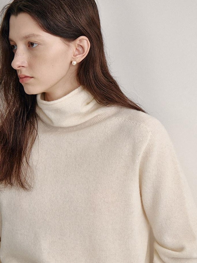 fano 100 Percent Wool High Neck Straight Minimalist Commuter Women Pullover Sweaters