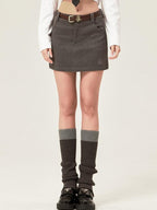ikyou Shape Retaining Embroidered Casual A Line Low Waist Slim Black Mini Skirts