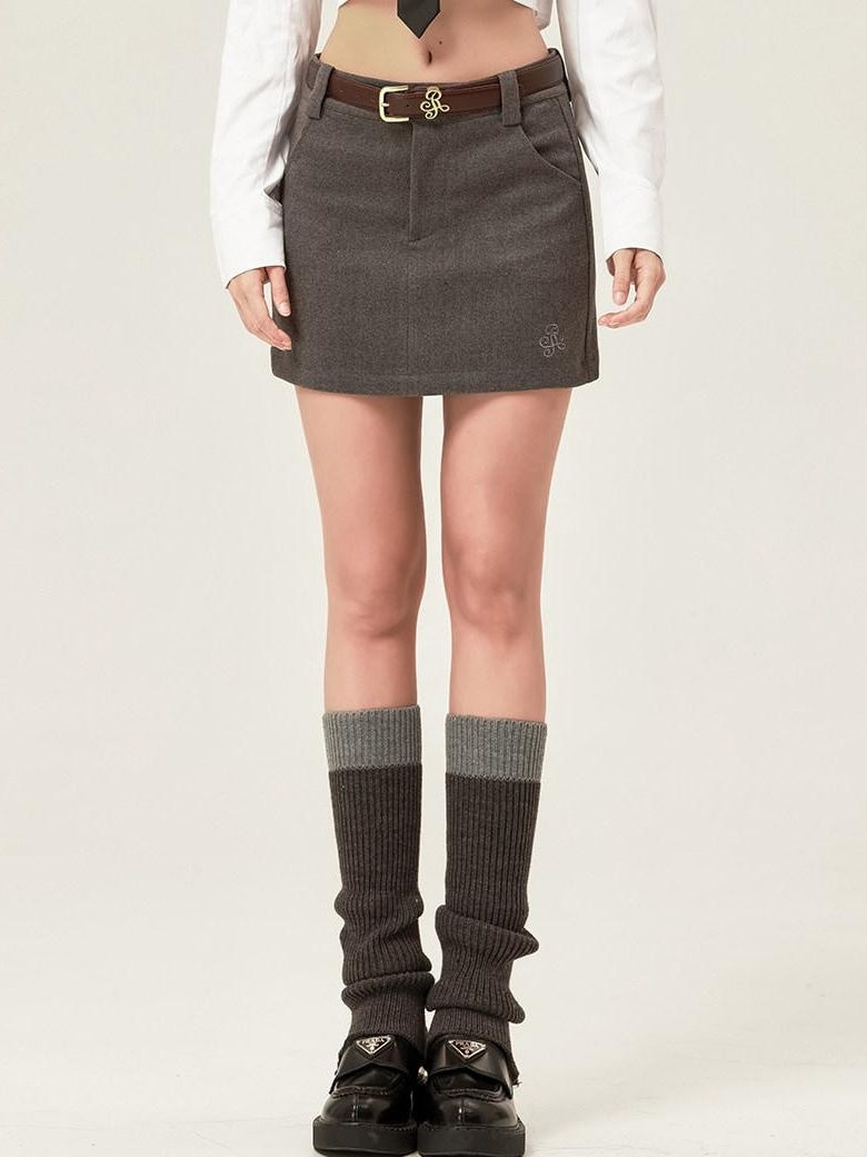ikyou Shape Retaining Embroidered Casual A Line Low Waist Slim Black Mini Skirts