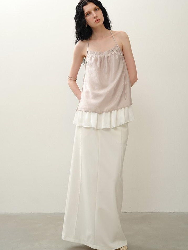 someone sometimes Original Design Ruffle Trim Loose Fit Lyocell Blend Women Solid Color Camisoles