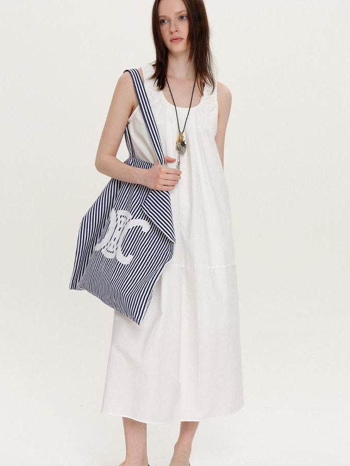 fano Soft Cotton Tencel Aline Sleeveless Crew Natural Travel Girls White Maxi Dresses