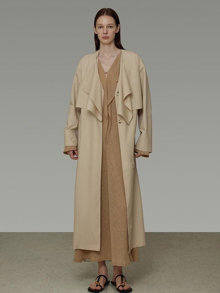 unspoken Classic Khaki Single Breasted Mid Length Loose Fit Women Commuter Trench Coats
