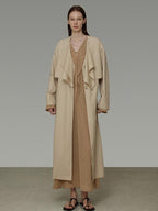 unspoken Classic Khaki Single Breasted Mid Length Loose Fit Women Commuter Trench Coats