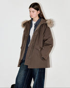 fano Warm 90% White Duck Down Korean Straight Mid Women Red Brown Collar Down Jackets