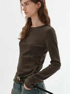 fano Lyocell Blend Slim Fit Minimal Commuter Crew Neck Women Long Sleeve T-Shirts