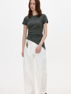 fano White Casual Loose Wide Leg Natural Waist Zipper Women Straight Pants