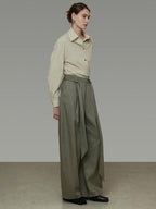 unspoken Sexy High Waist Striped Drawstring Straight Hem Office Breathable Wide Leg Pants