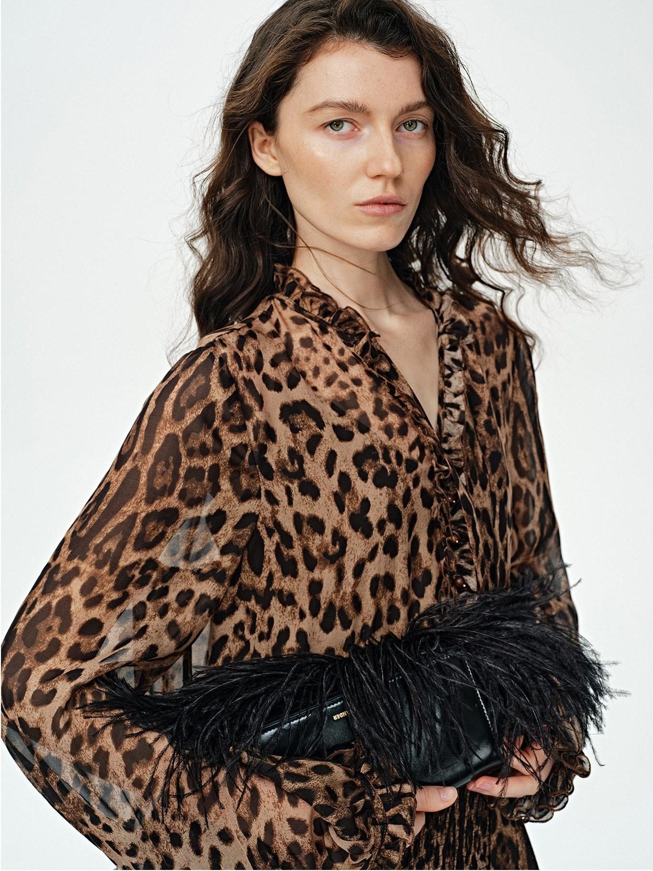 audreyyang Silk Blend Leopard Print A Line Fitted Waist Long Sleeve Vacation Maxi Dresses