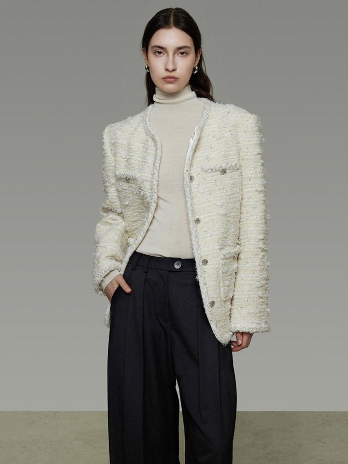 unspoken Soft Wool Blend Minimalist Commuter Round Neck Single Breasted Loose Short Coat