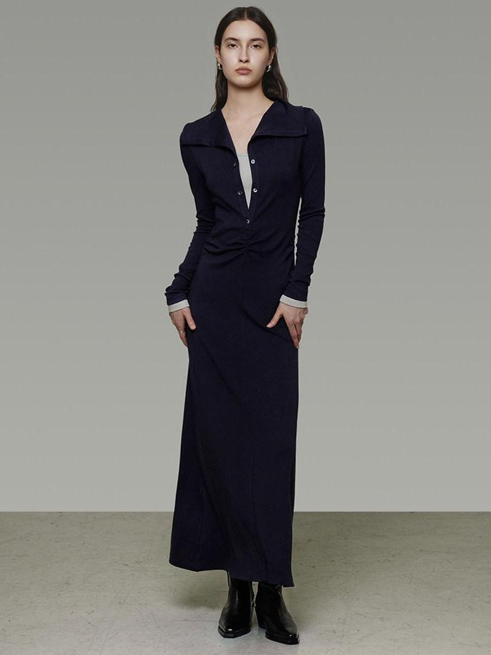 unspoken Breathable Modal Faux Twopiece Slim A Line V-neck Commuter Maxi Dresses
