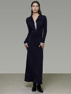 unspoken Breathable Modal Faux Twopiece Slim A Line V-neck Commuter Maxi Dresses
