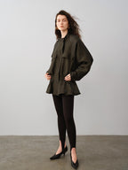 audreyyang Drawstring Techwear Loose Fit Womens Long Sleeve Button Cropped Jackets