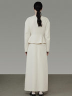 unspoken Slim Office Button Front Long Sleeve Cream Polyester Women Top & Skirt Sets