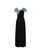 unspoken High Waist Colorblock V-neck A Line Viscose Knit Casual Women Maxi Dresses