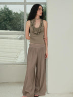 someonesometimes Light Lyocell Slim Ruffle Tie Cami Workwear Women Olive Green Tank Tops