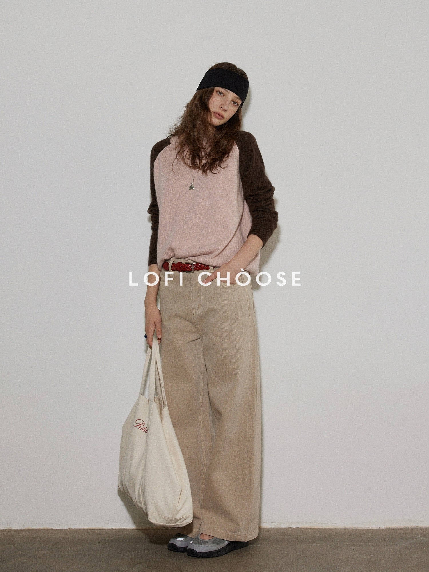 Lofi choose Colorblock Loose Fit Crewneck Pullover Smart Commuter Office Women Knit Sweaters