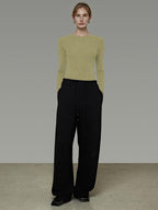 unspoken Breathable Pure Sheepswool Minimal Slim Fit Womens Crew Neck Pullover Sweaters