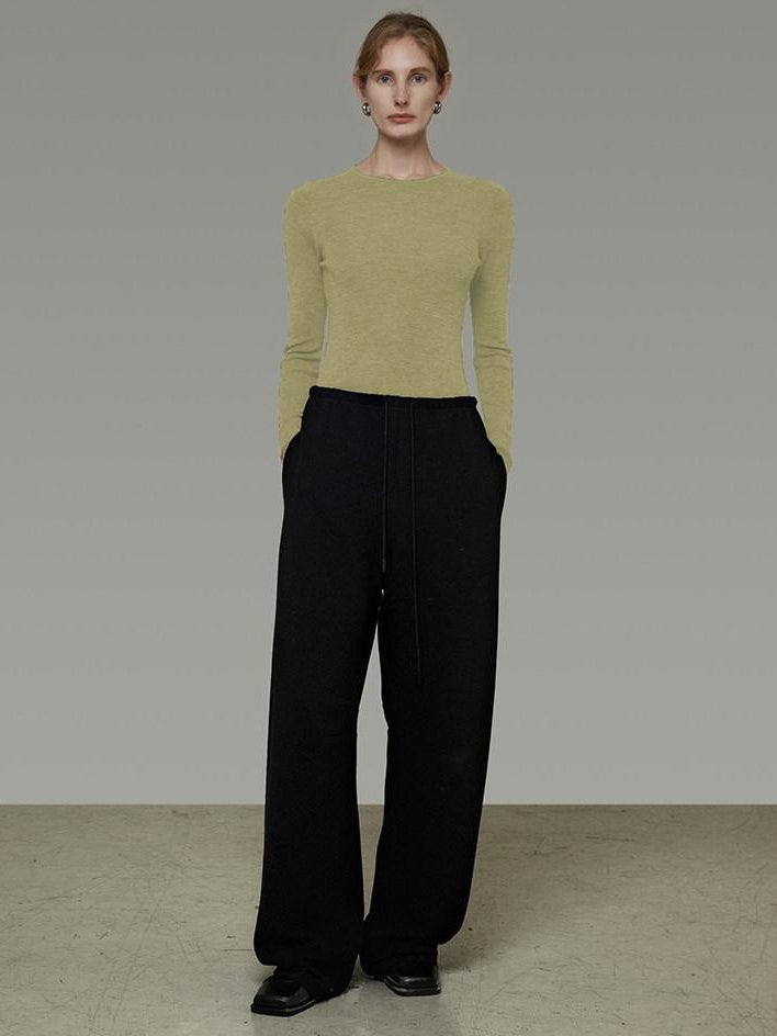 unspoken Breathable Pure Sheepswool Minimal Slim Fit Womens Crew Neck Pullover Sweaters